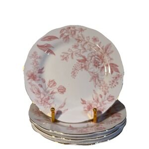 Medici Vintage Pink Toile Luncheon Plates 7.5" Set/4  Floral